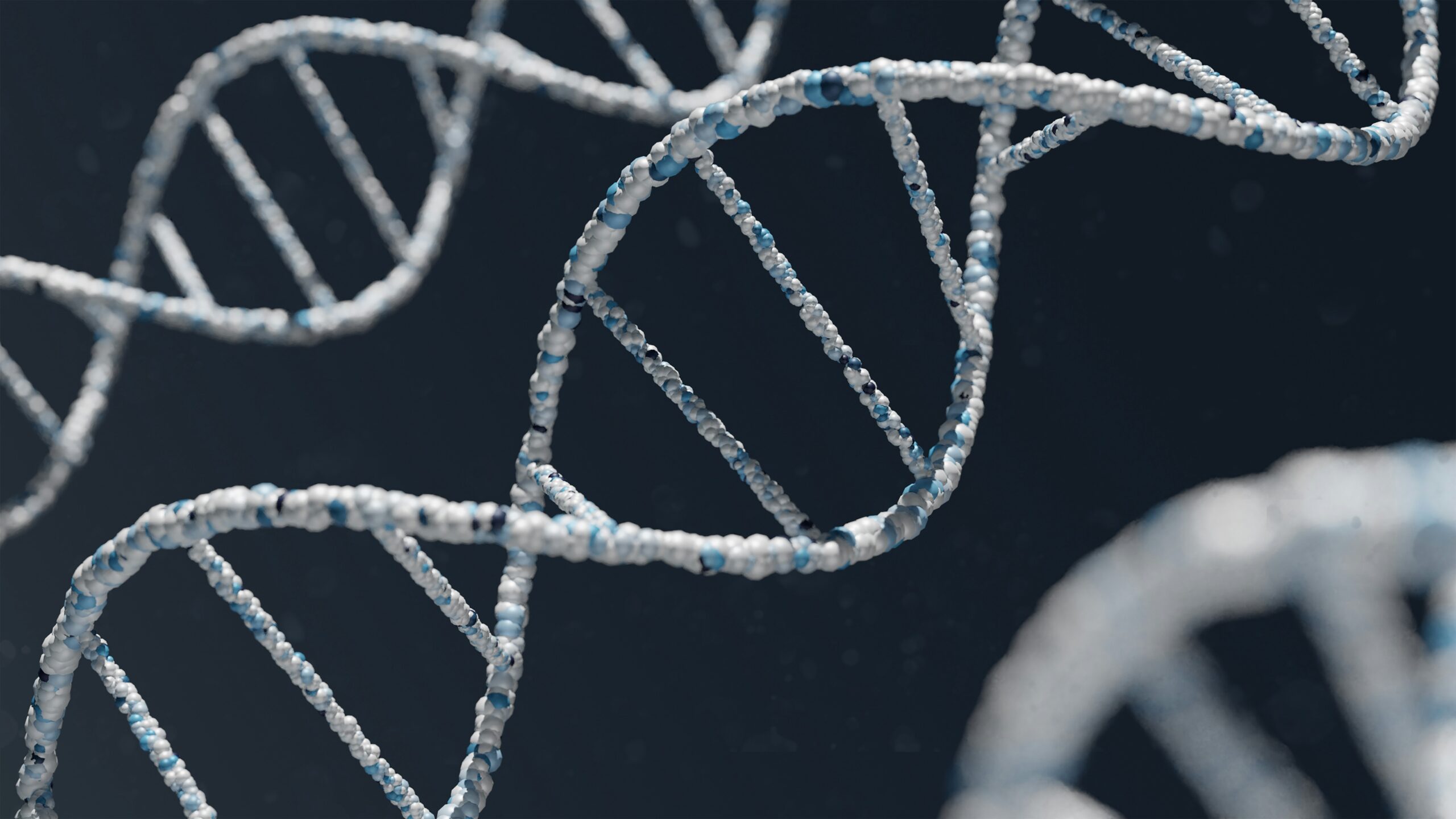 Close-up 3D rendering of DNA strands representing regenerative skincare science